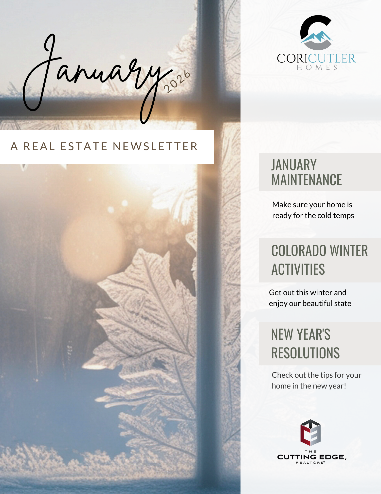 Cori Cutler Homes January 2026 RE Newsletter page 1