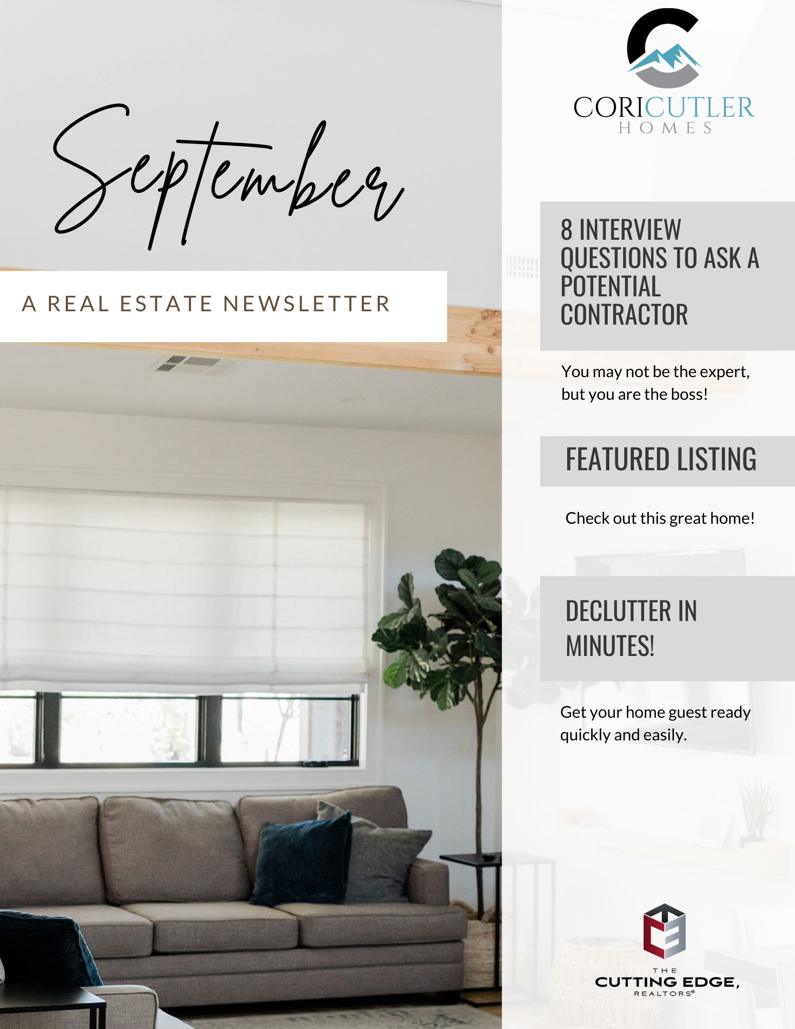 Cori Cutler Homes September 2025 Newsletter page 1